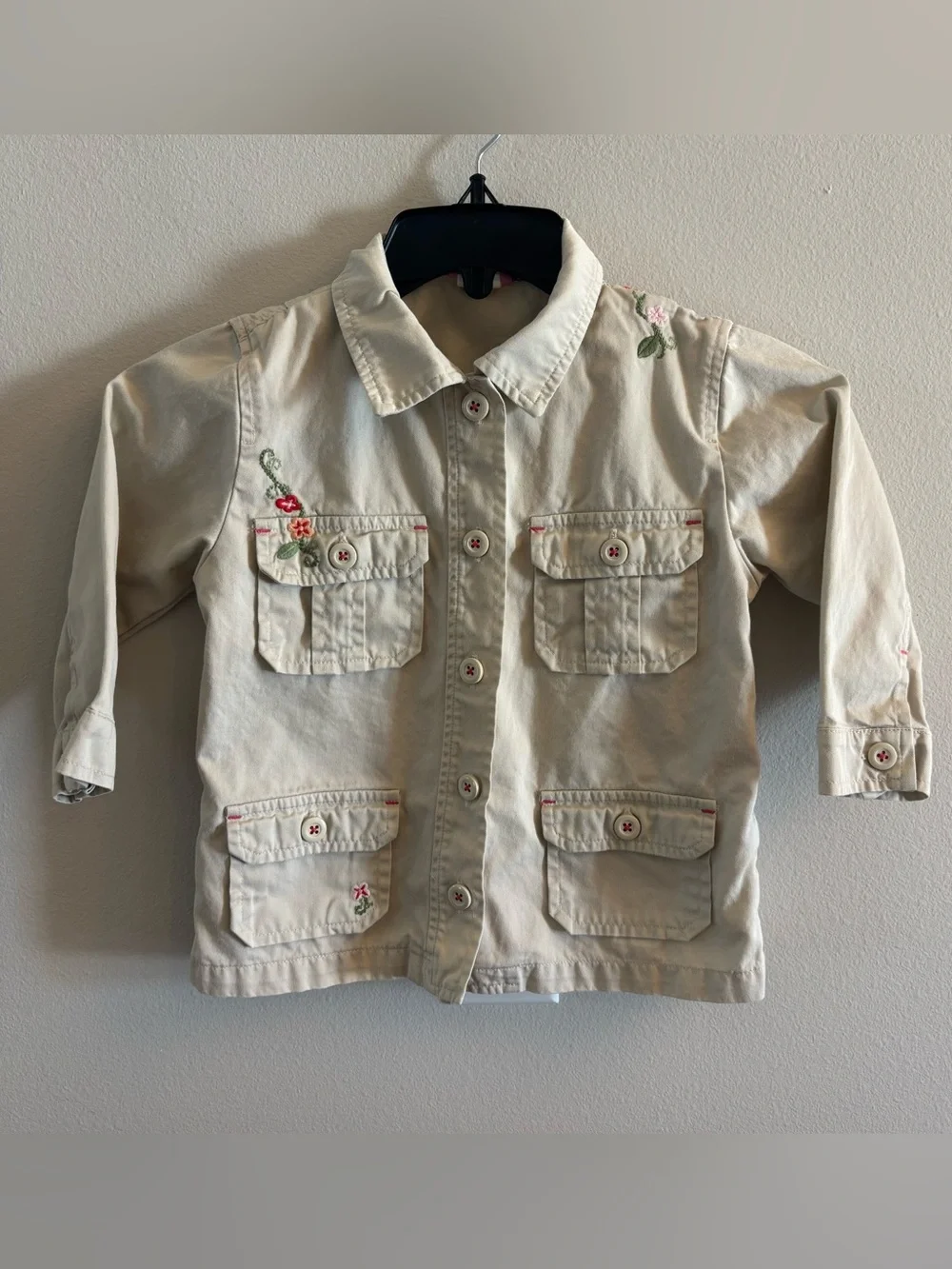 Baby GAP Vintage Beige Floral Embroidered Utility Jacket Size 3T